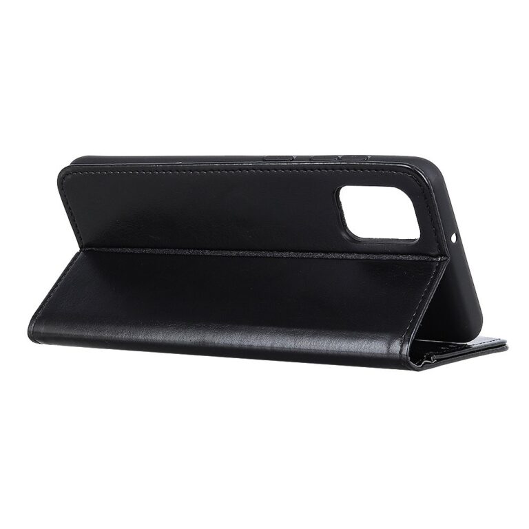 Samsung Galaxy A31, Leather Wallet Black fekete kinyitható bőrtok