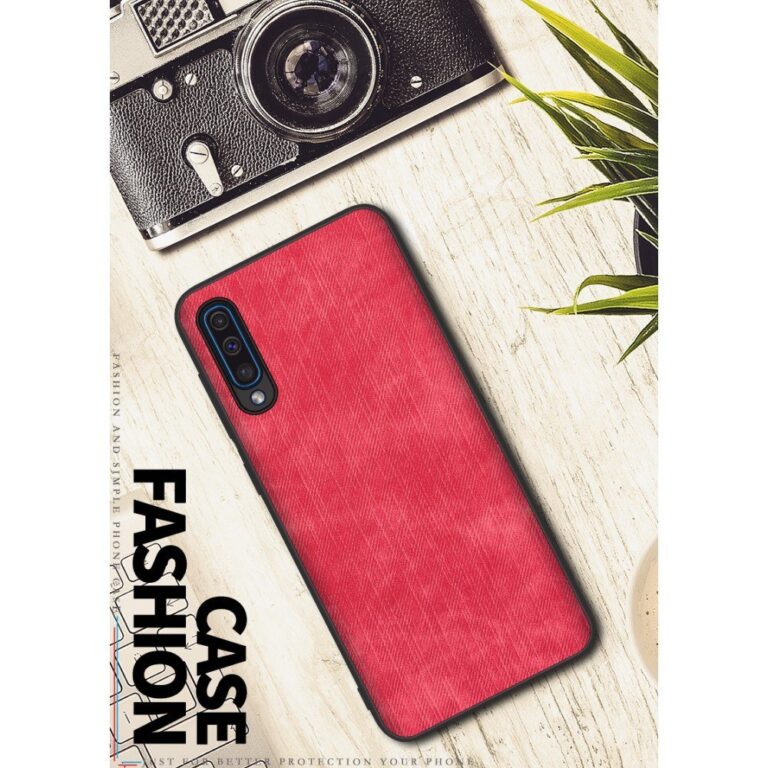 Samsung Galaxy A50 tok hátlap, Jeans Red egyedi piros szövettel