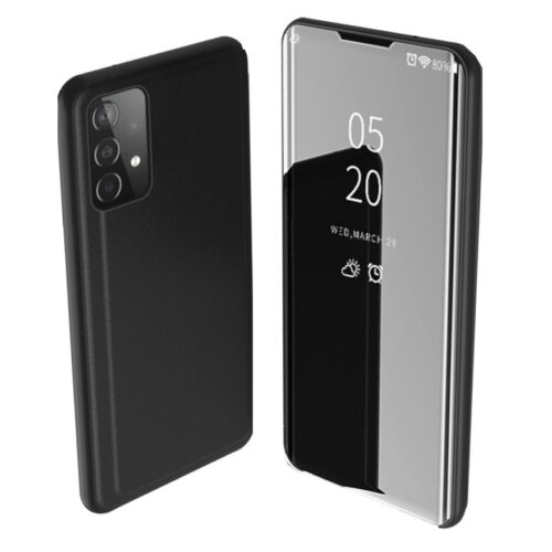 Samsung Galaxy A72 telefontok, View Cover Black fekete tükröződő