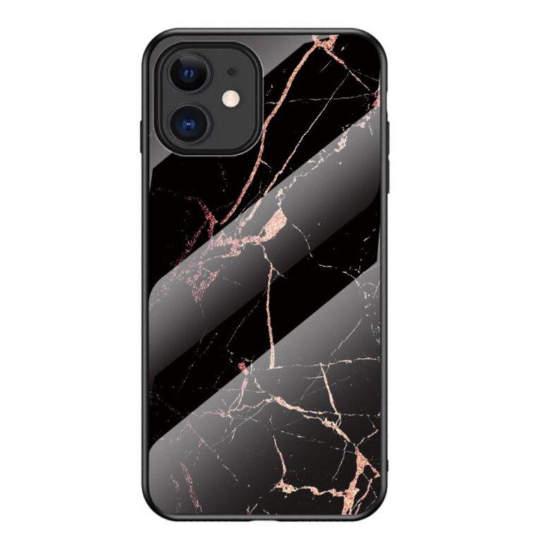 iPhone 12 telefontok, Marble Design Black fekete üveg