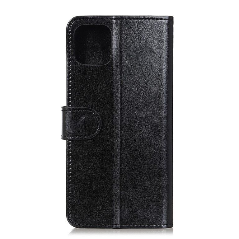 iPhone 12, Leather Wallet Black fekete kinyitható bőrtok