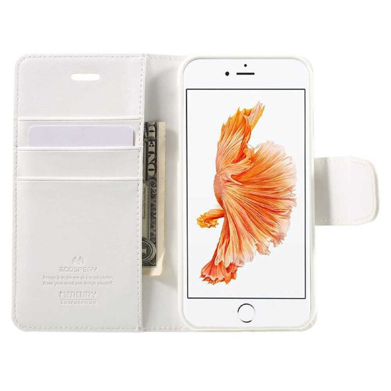 iPhone 7, Leather White Book fehér kinyitható bőrtok