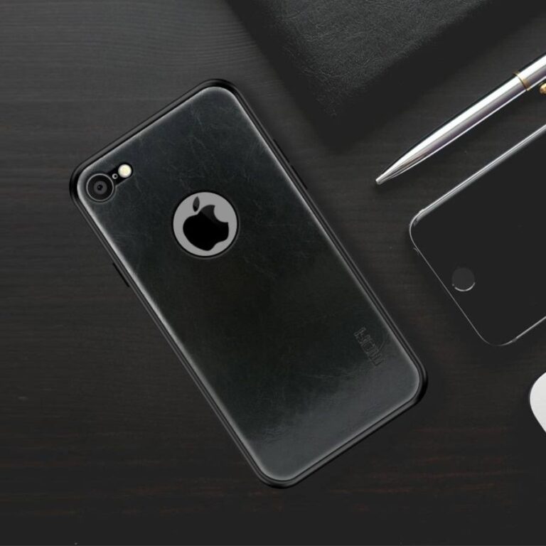 iPhone 7, Premium Leather Black fekete bőrtok