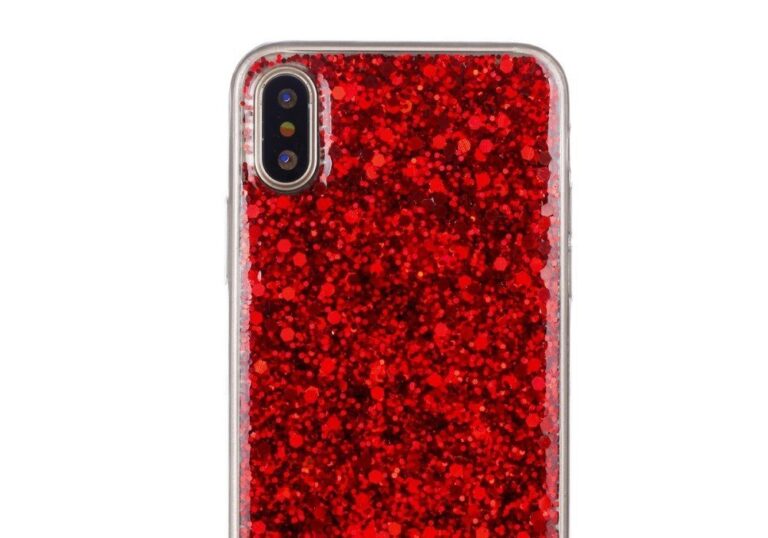 iPhone XS Max hátlap, Glitter Red prémium piros csillámos