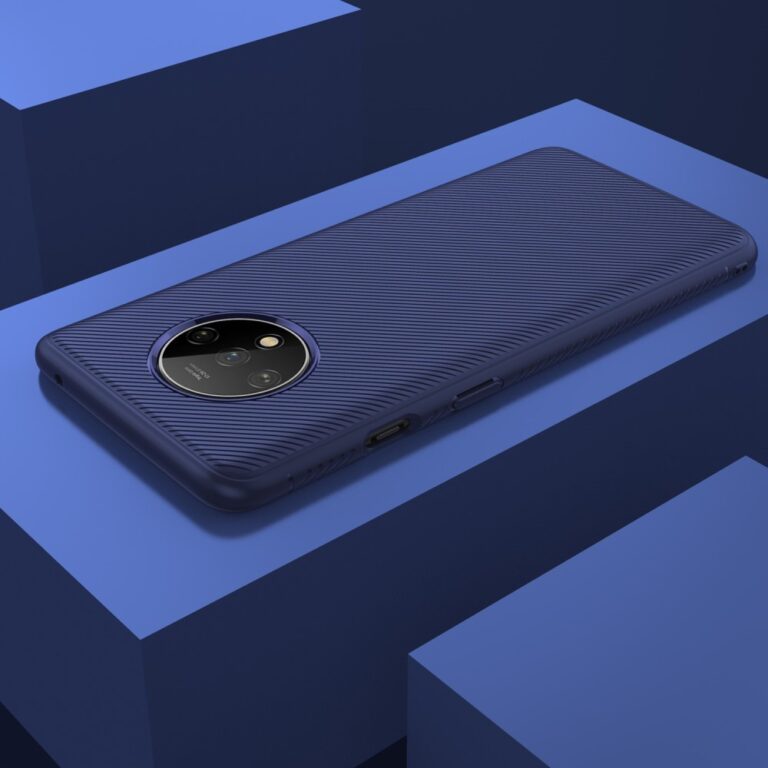 OnePlus 7T védőtok, Jazz Blue sötétkék mintás bordázott