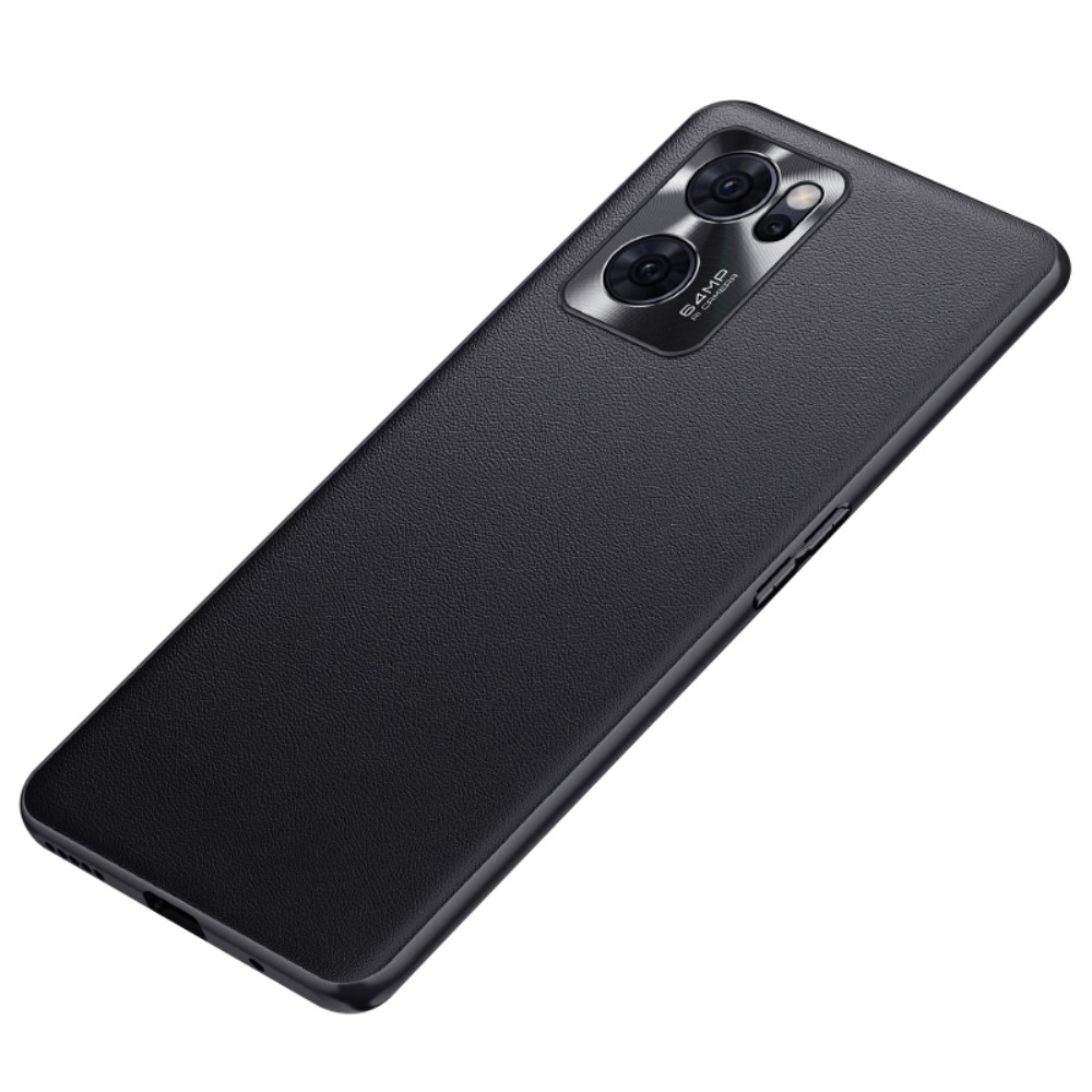 Oppo Reno 7 bőr védőtok, Leather Black fekete hátlap